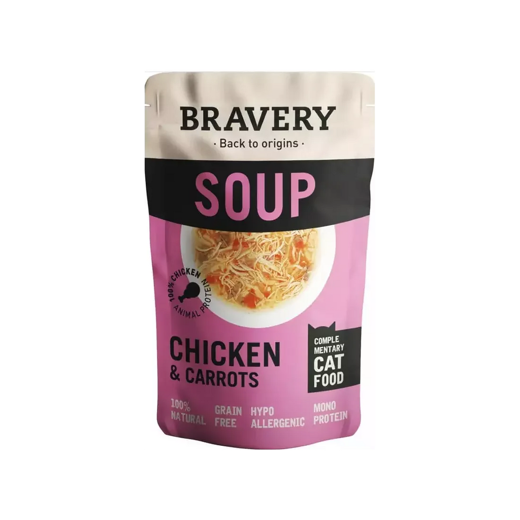 Zuppa di pollo e carote - Alimento completo per Gatti Adulti - 40 g - Bravery