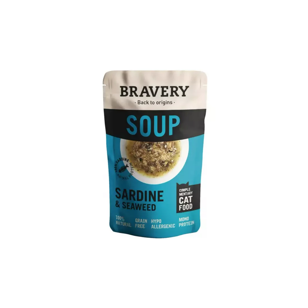 Zuppa di sardine e alghe - Alimento completo per Gatti Adulti - 40 g - Bravery