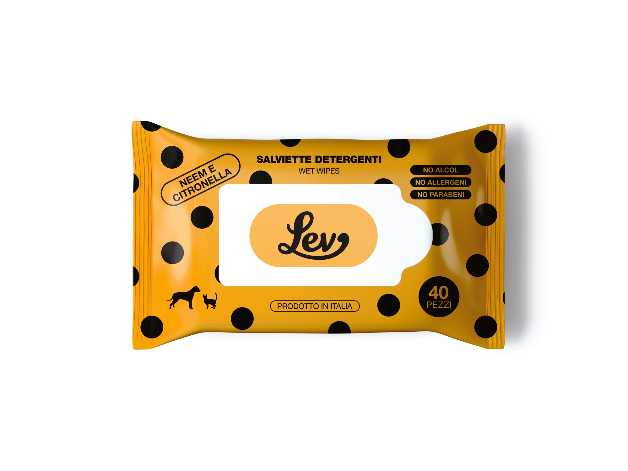 Lev- Salviette per animali 40 pz 22x28 Olio di Neem