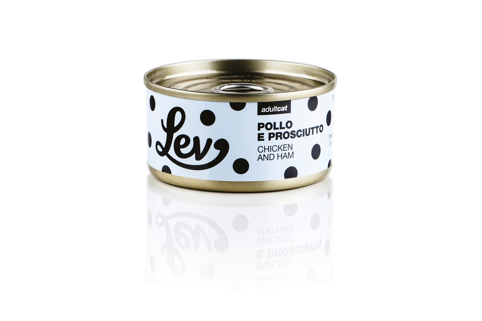 Lev - Umido Gatto - Pollo e Prosciutto - Acqua di cottura - Lattina 70g