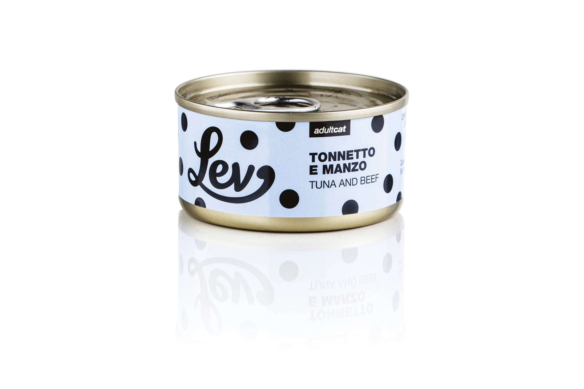 Lev - Umido Gatto - Tonnetto e Manzo - Acqua di cottura - Lattina 70g