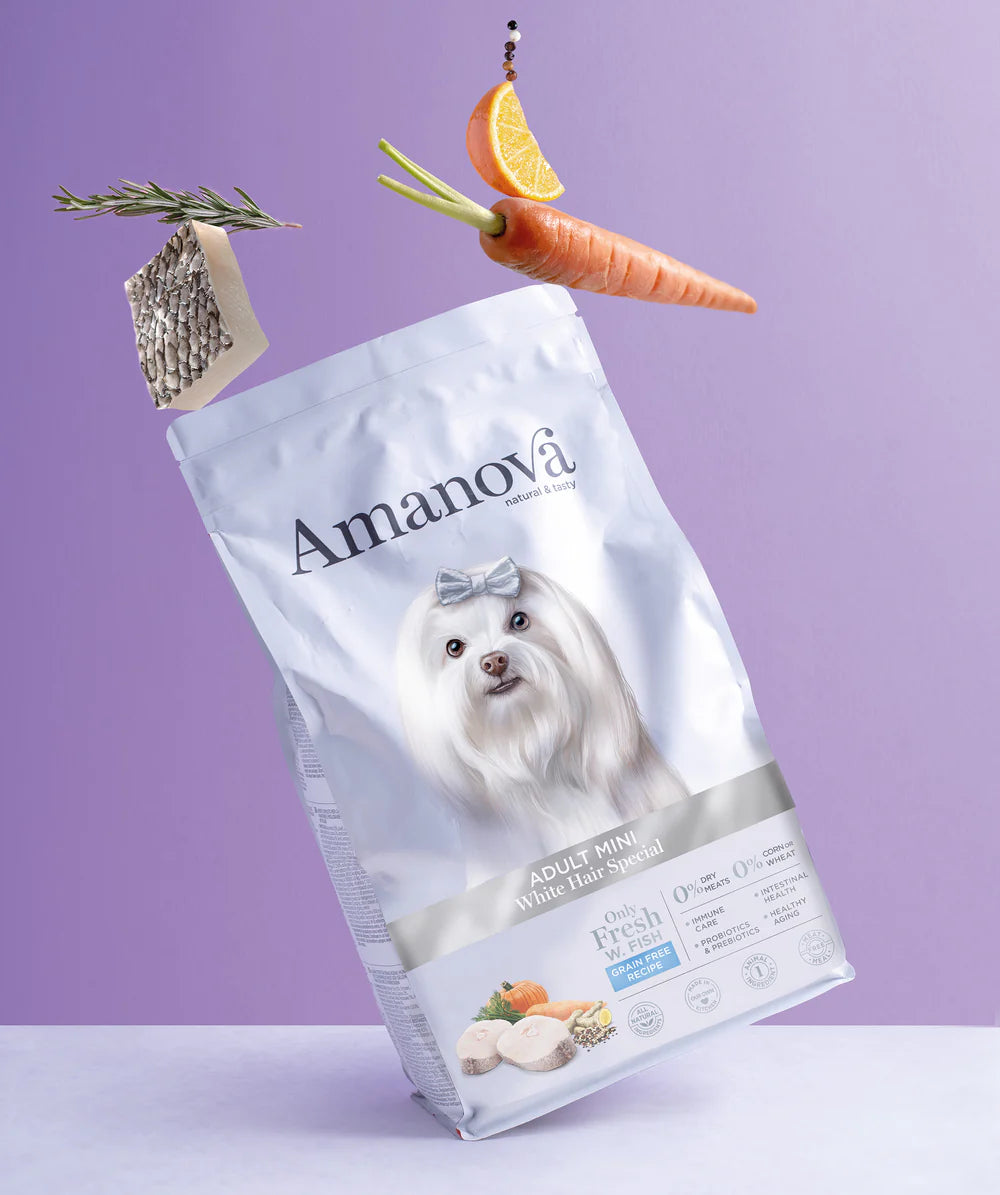 Amanova Adult Mini - White Hair Special - Crocchette per cani adulti a pelo bianco o chiaro