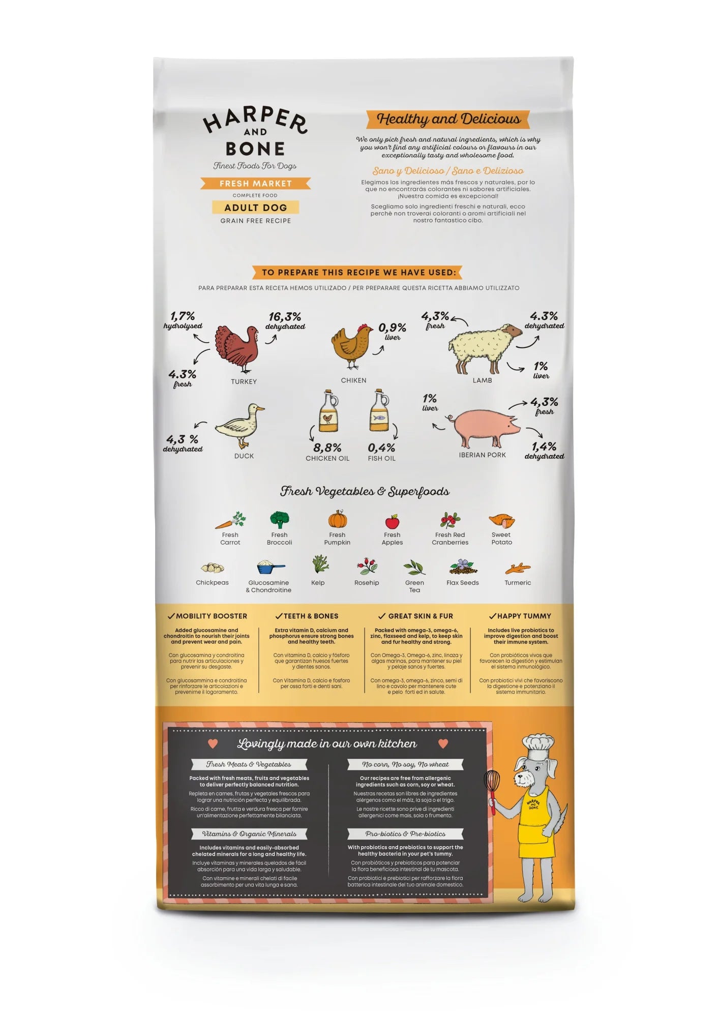 Harper & Bone - Adult dog - Fresh market - Anatra, maiale iberico, agnello e tacchino